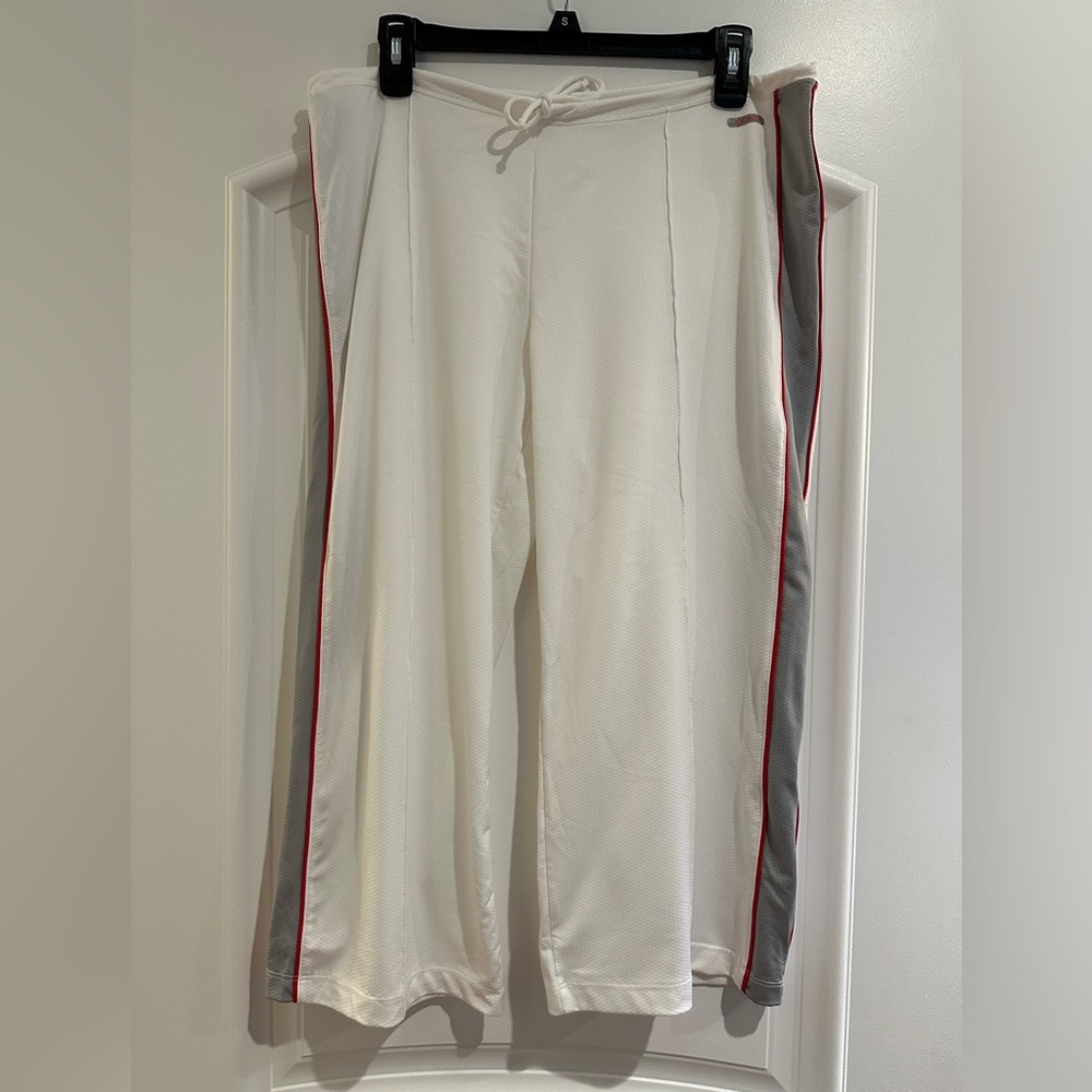 Jockey Active straight leg breathable pants in white with red and gray stripe